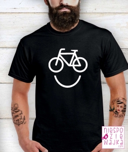 koszulka czarna niespodziewajka happy bike biala